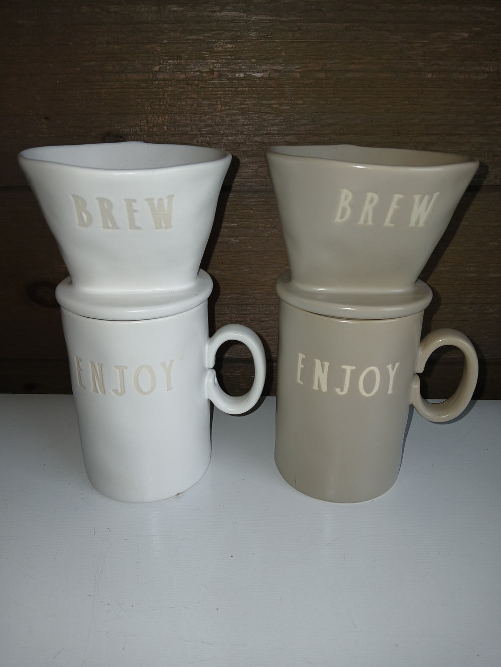 Set Of RAE DUNN DRIP Pour Over Coffee BREW AND ENJOY Mugs